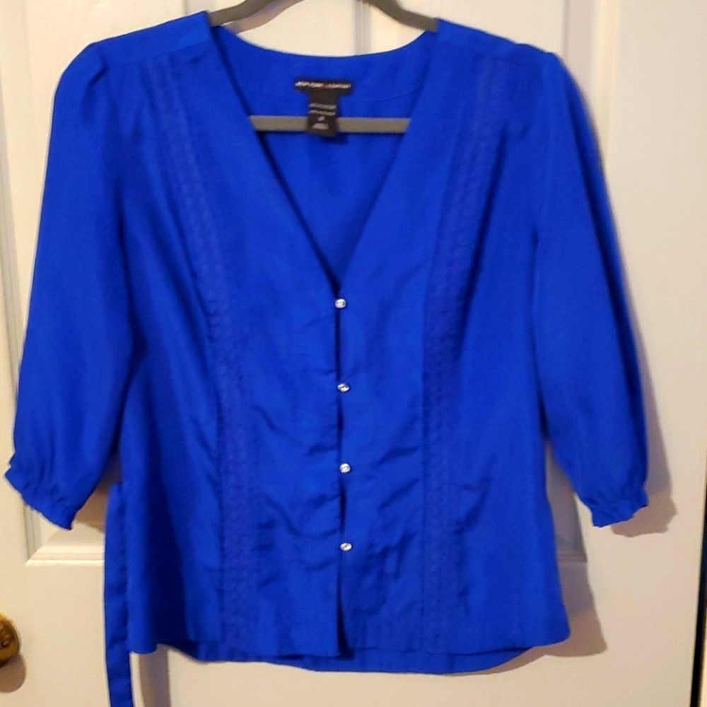 New York & Company Blue Satin Top
